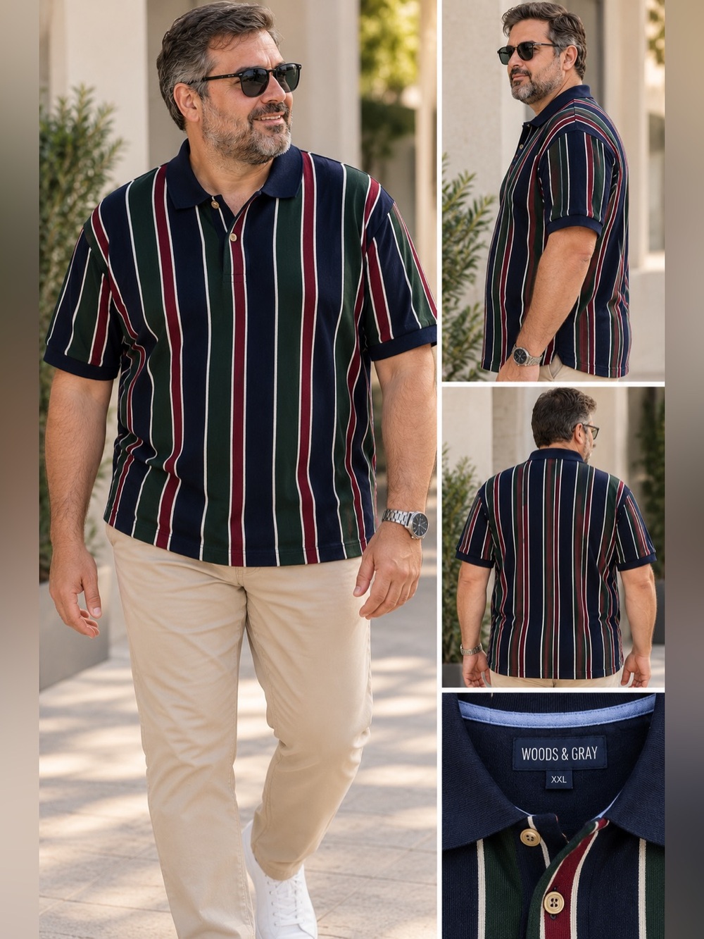 Woods & Gray Men’s XXL Striped 100% Cotton Polo Shirt Retro Preppy
